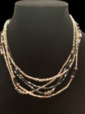 Elegant Black and Silver Multi-Strand Necklace